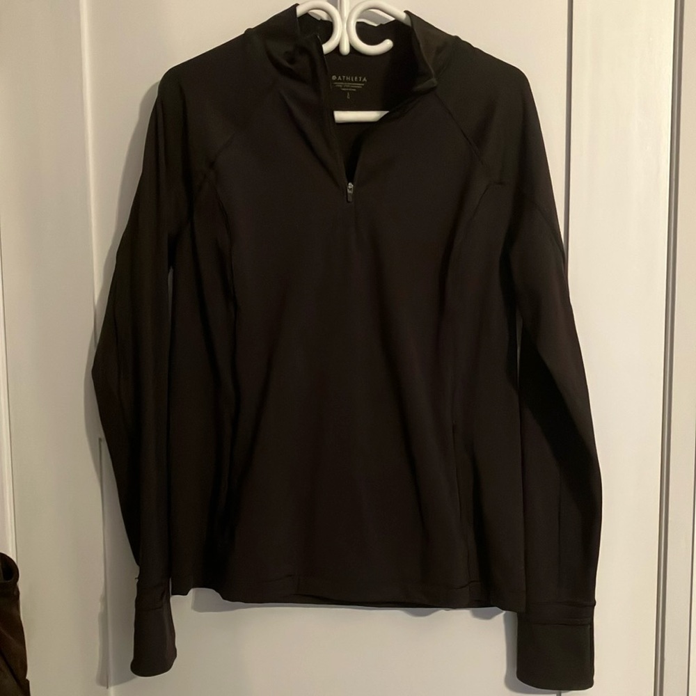 Athleta Black Quarter-Zip Hoodie Sweatshirt